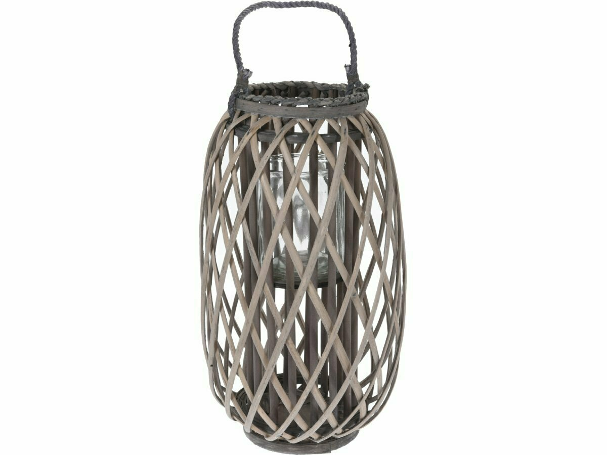 H & S Decoration Ø 28 x 50 cm rieten lantaarn - Grey