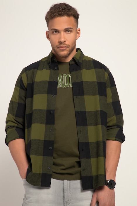 STHUGE Karo-Flanellhemd, Langarm, Modern Fit, Buttondown-Kragen, bis 8 XL