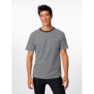 Herren-Ringel-T-Shirt, Marine-Weiß
