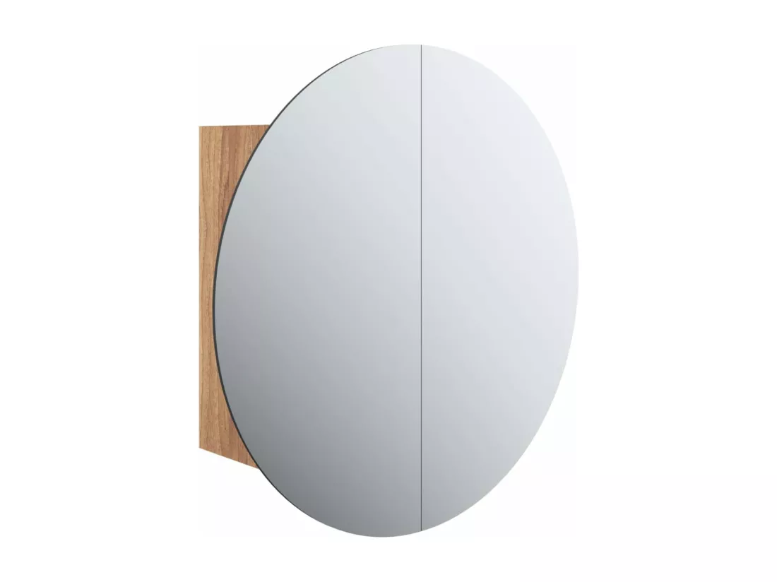 Armoire de salle de bain miroir rond et LED Chêne 40x40x17,5 cm