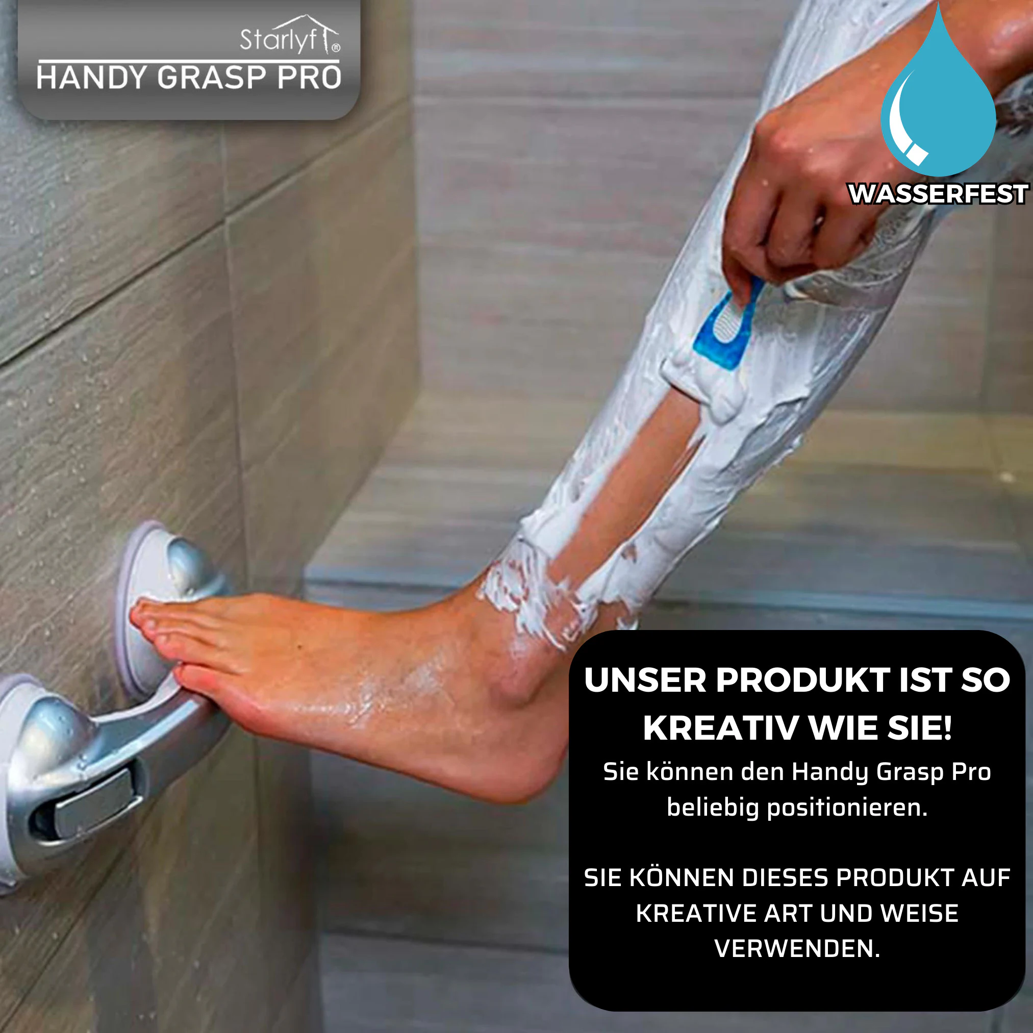Starlyf® Haltegriff für Dusche oder Badewanne - Sauggriff Handy Grasp Pro