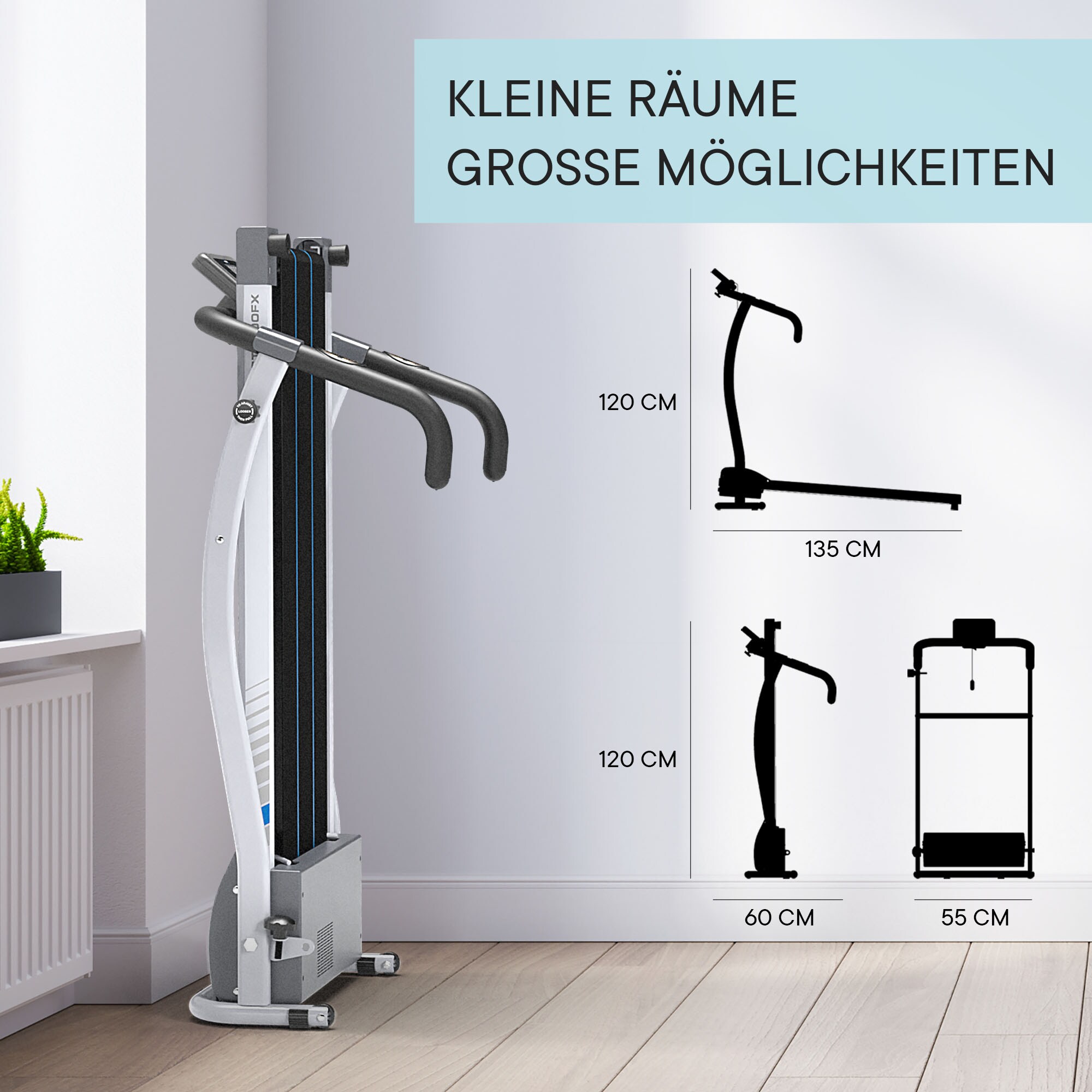 KINETIC SPORTS Laufband klappbar KST1600 mit 600 Watt Elektromotor, Trainingscomputer, Geh- und Lauftraining, stufenlos einstellbar bis 10 km/h, kompakt verstaubar