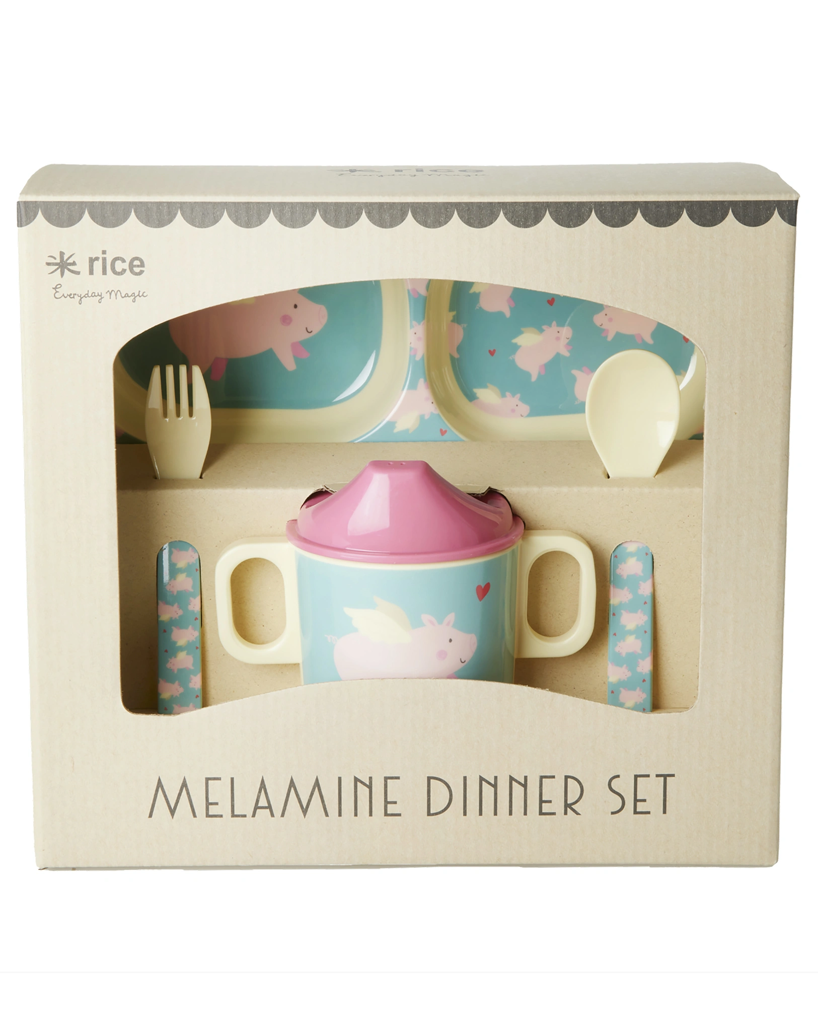 Melamin-Geschirrset BABY FLYING PIG 4-teilig in pink