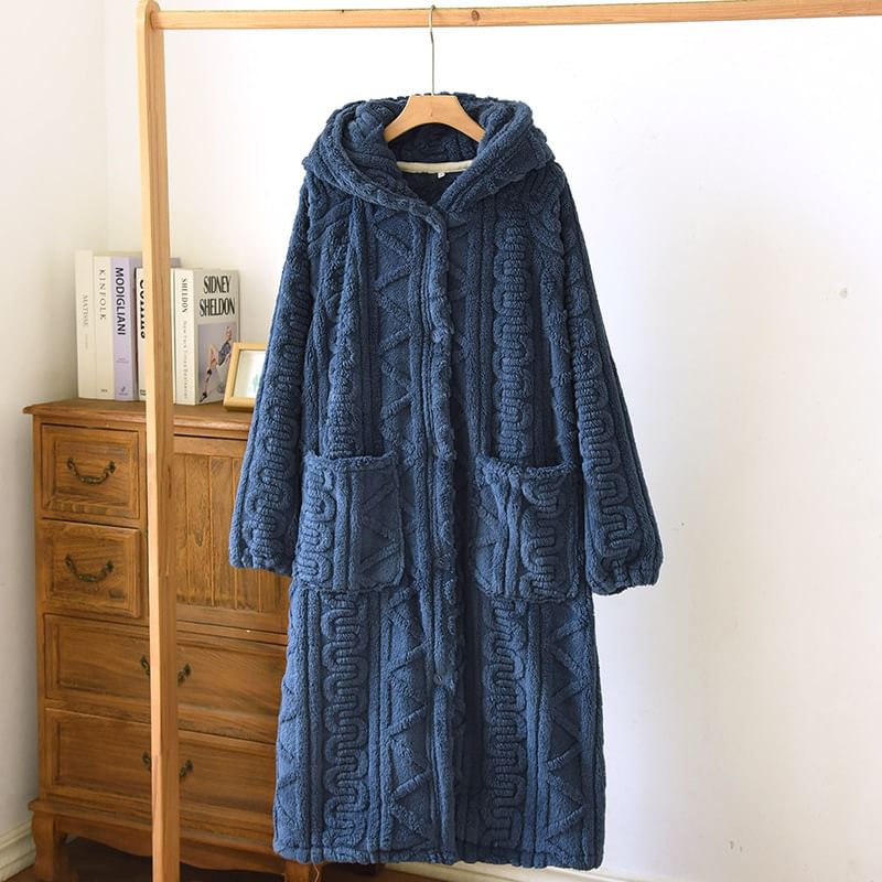 Somnus - Bijpassende jacquard fleece pyjamajas met capuchon en knoopjes (verschillende ontwerpen)