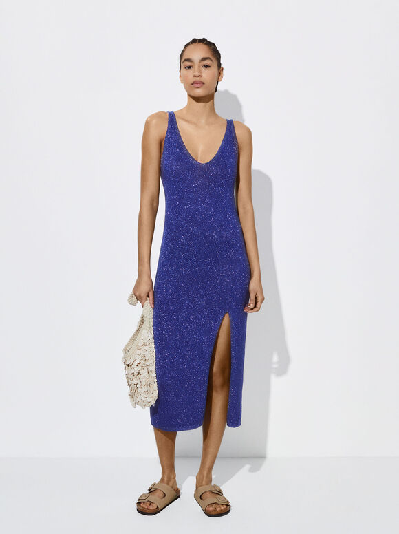 Vestido de malha metálica - Azul marinho