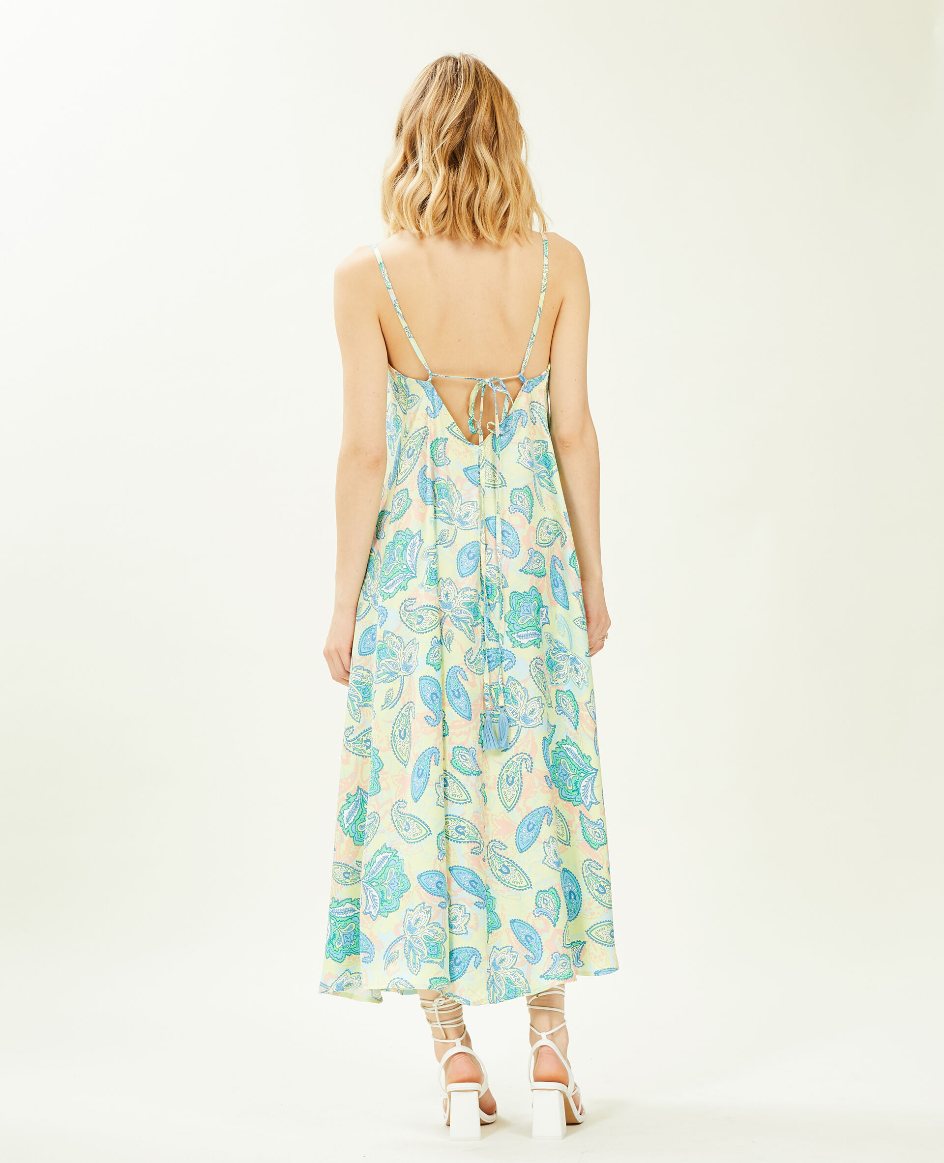 Robe dos-nu avec liens à nouer - Bleu
