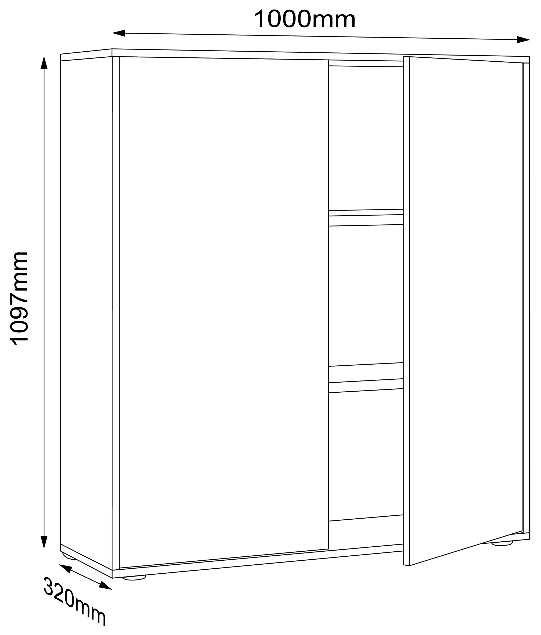 VCM Holz Büroschrank Ordner Aktenschrank Büromöbel Schrank Salia 3-fach Breite 100 cm Drehtüren