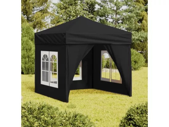 Tente de réception pliable avec parois Noir 2x2 m