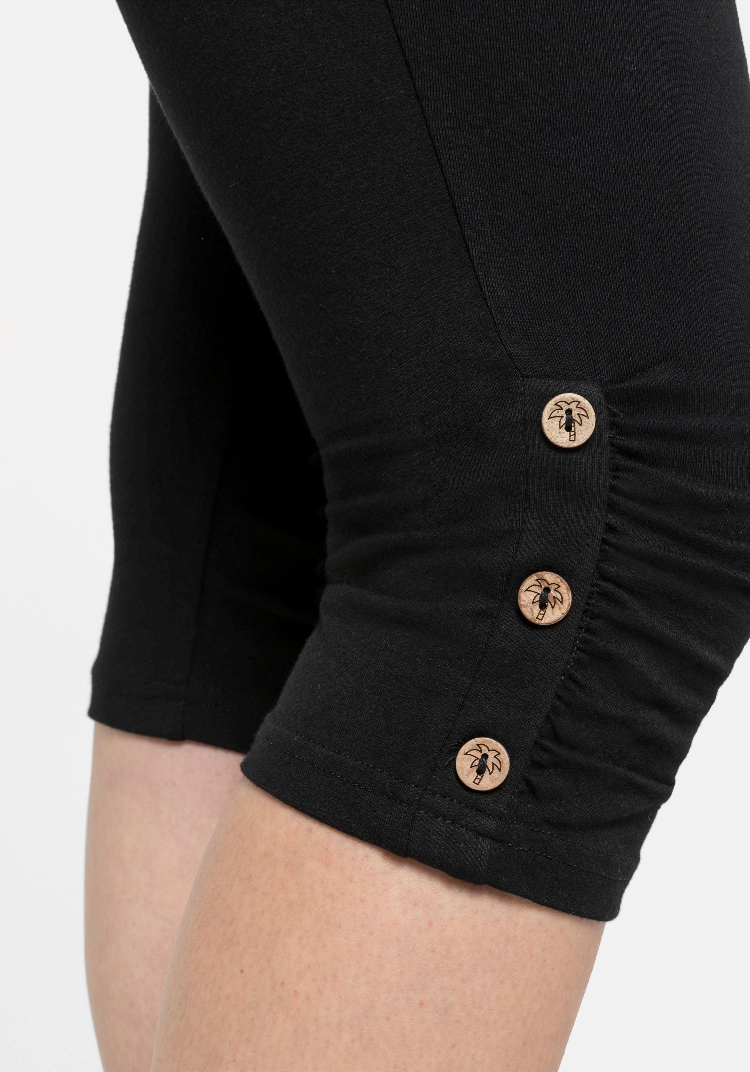 Caprileggings mit Raffung und Deko-Knöpfen am Saum