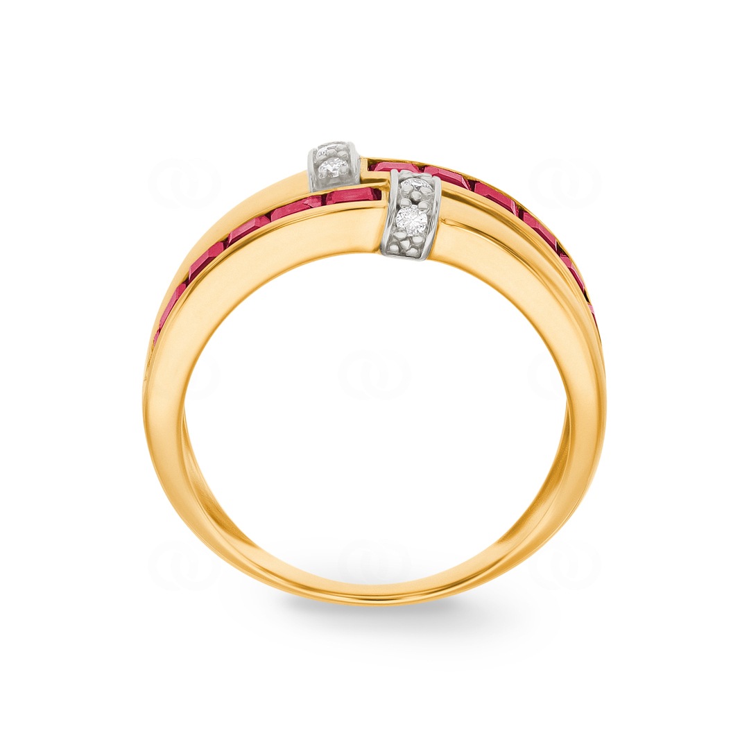 Damenring 750/18 K Gelbgold mit Rubinen 1.72ct. & Diamanten 0.07ct.