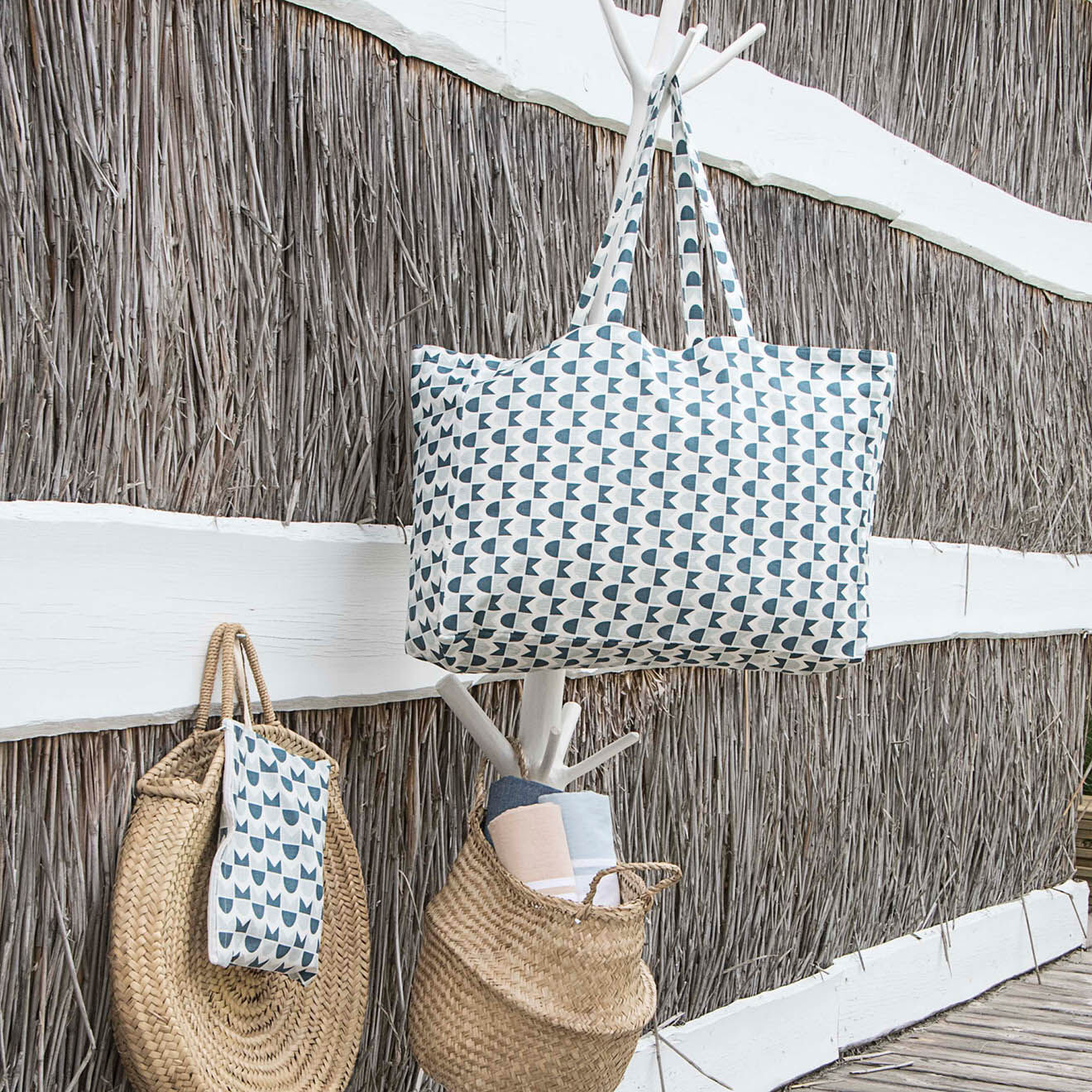 Febronie Pochette de plage en Coton Skandi bleu paon - 28x21 cm