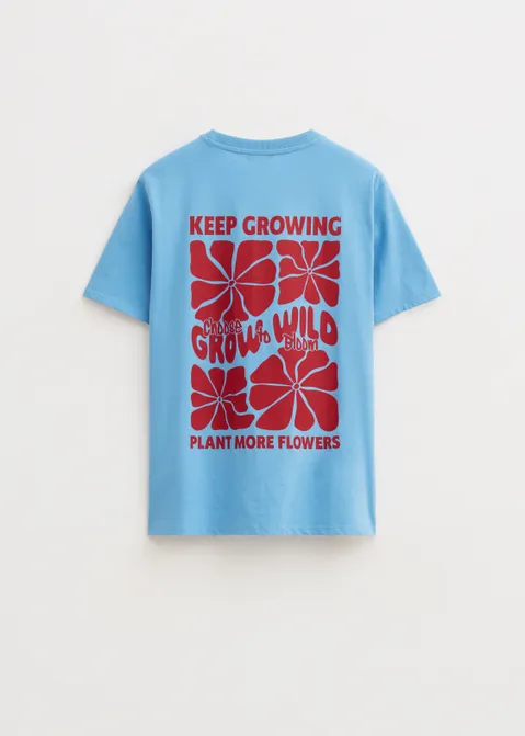 T-shirt met print grow wild blauw (BLW.RO)