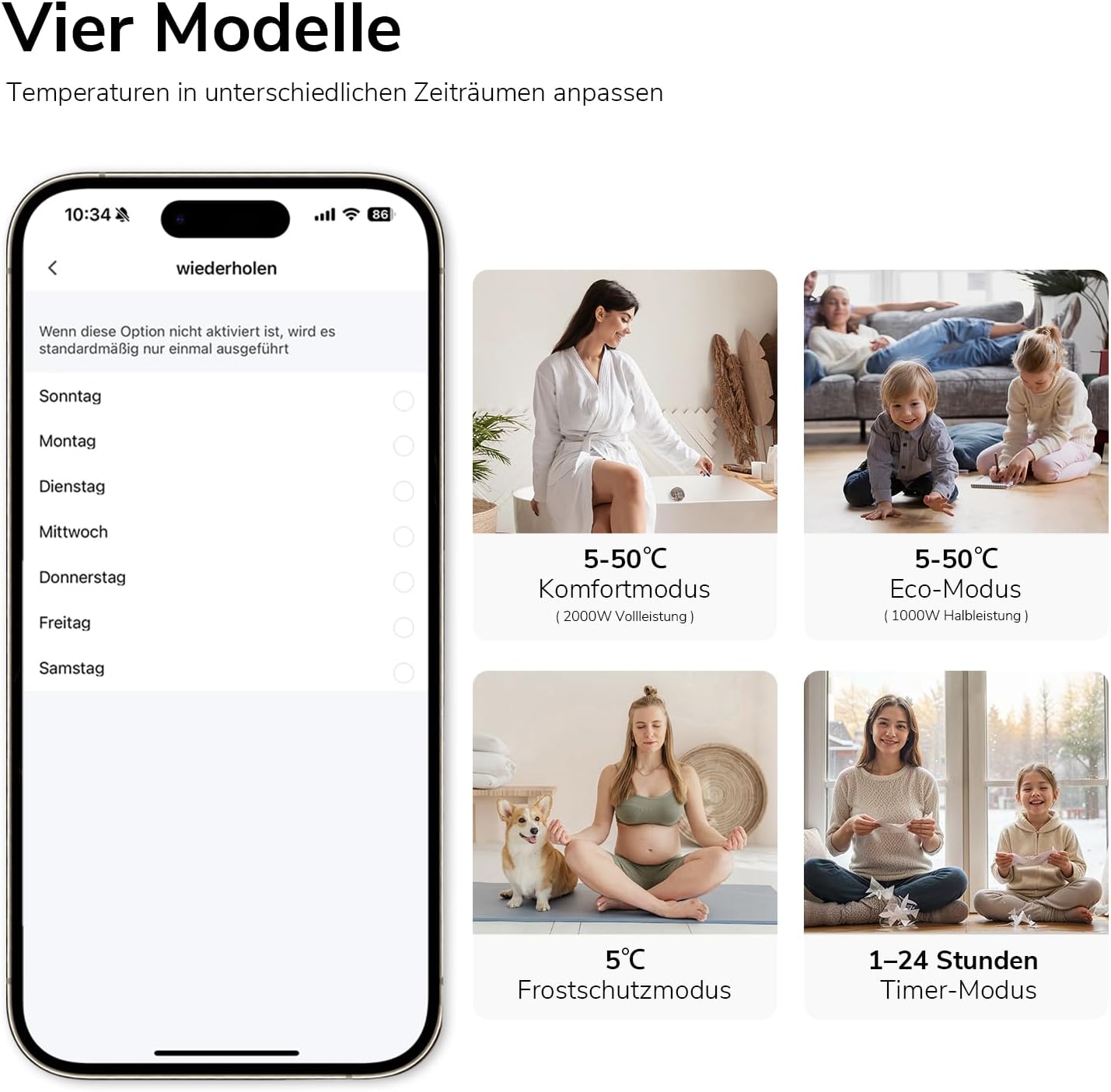 EMKE Elektroheizung Energiesparend 2000W, Konvektor-Heizung Elektrisch mit WLAN & App-Steuerung, Smart Elektroheizkörper Standgerät oder Wandmontage Weiß