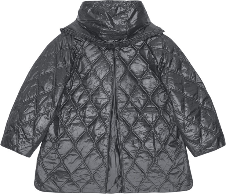 Ganni Shiny Quilt Midi Jacket Black sand