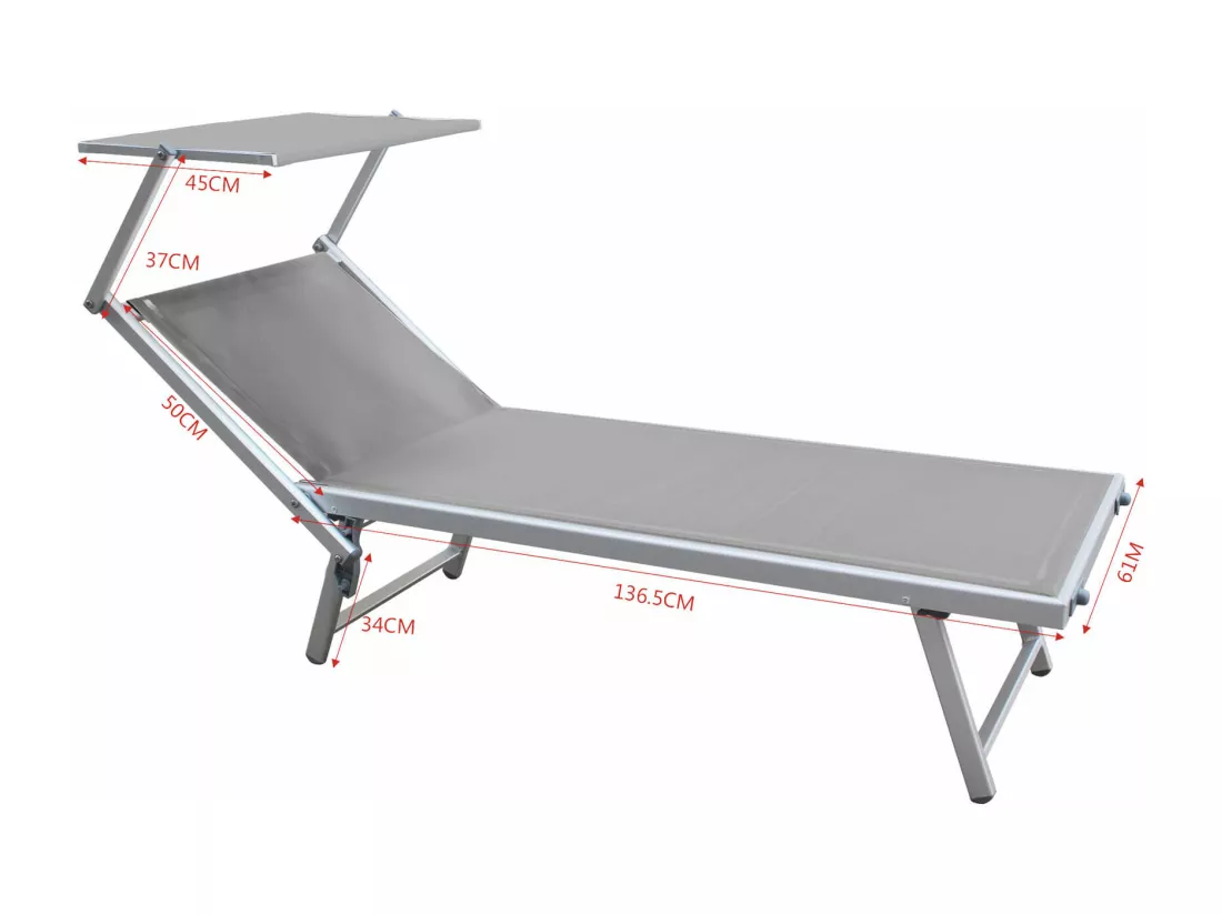 Bain de Soleil en Aluminium Gris Auvent Réglable pour Jardin et Plage