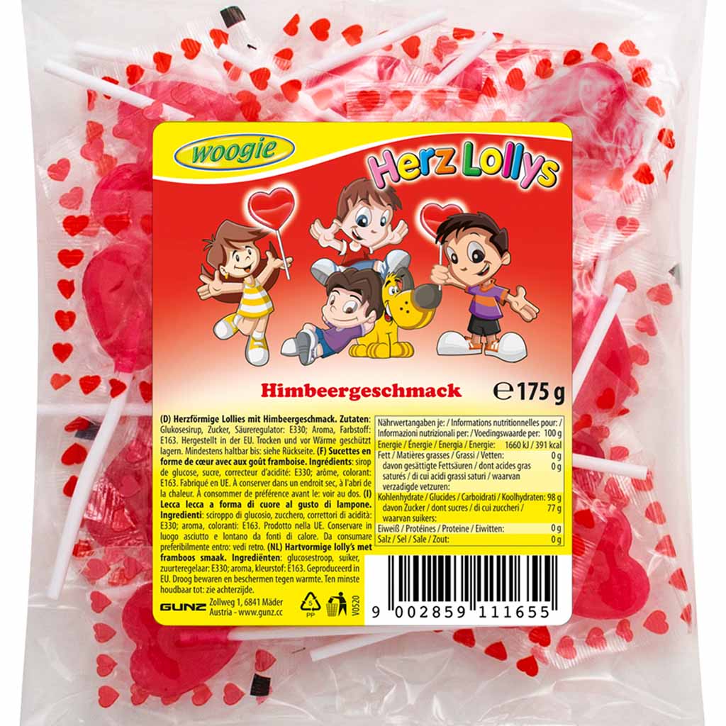 Woogie HerzLollys Himbeergeschmack 175g MHD:31.1.26