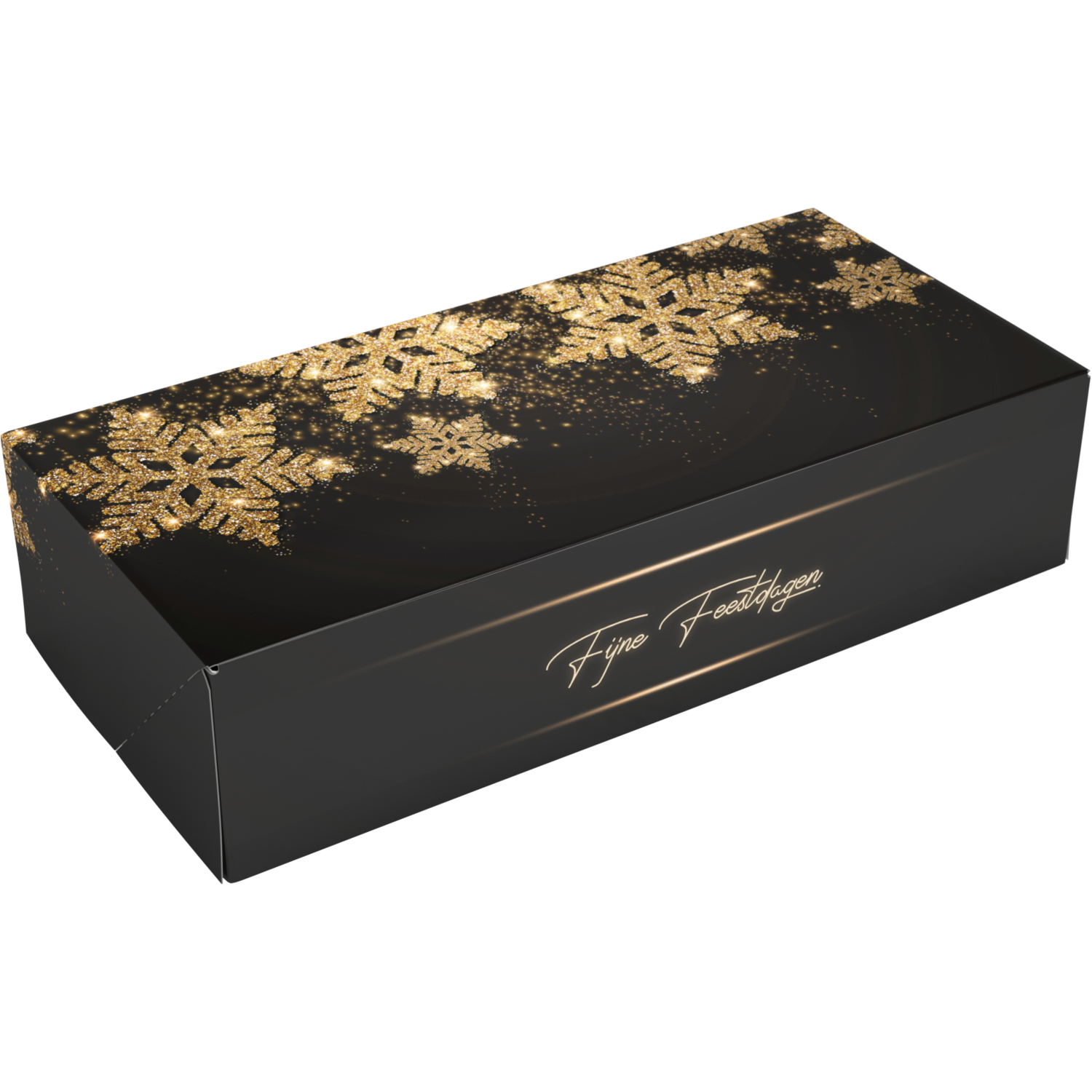 Stoldoos, Glittersterren, Groot, karton, 391x184x92mm, Kerstmis, zwart/goud
