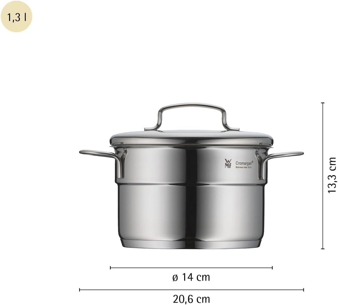 WMF Mini Topfset Induktion klein 5-teilig, Kochtopf Set mit Metalldeckel, Cromargan Edelstahl, Töpfe Set stapelbar, ideal für kleine Portionen