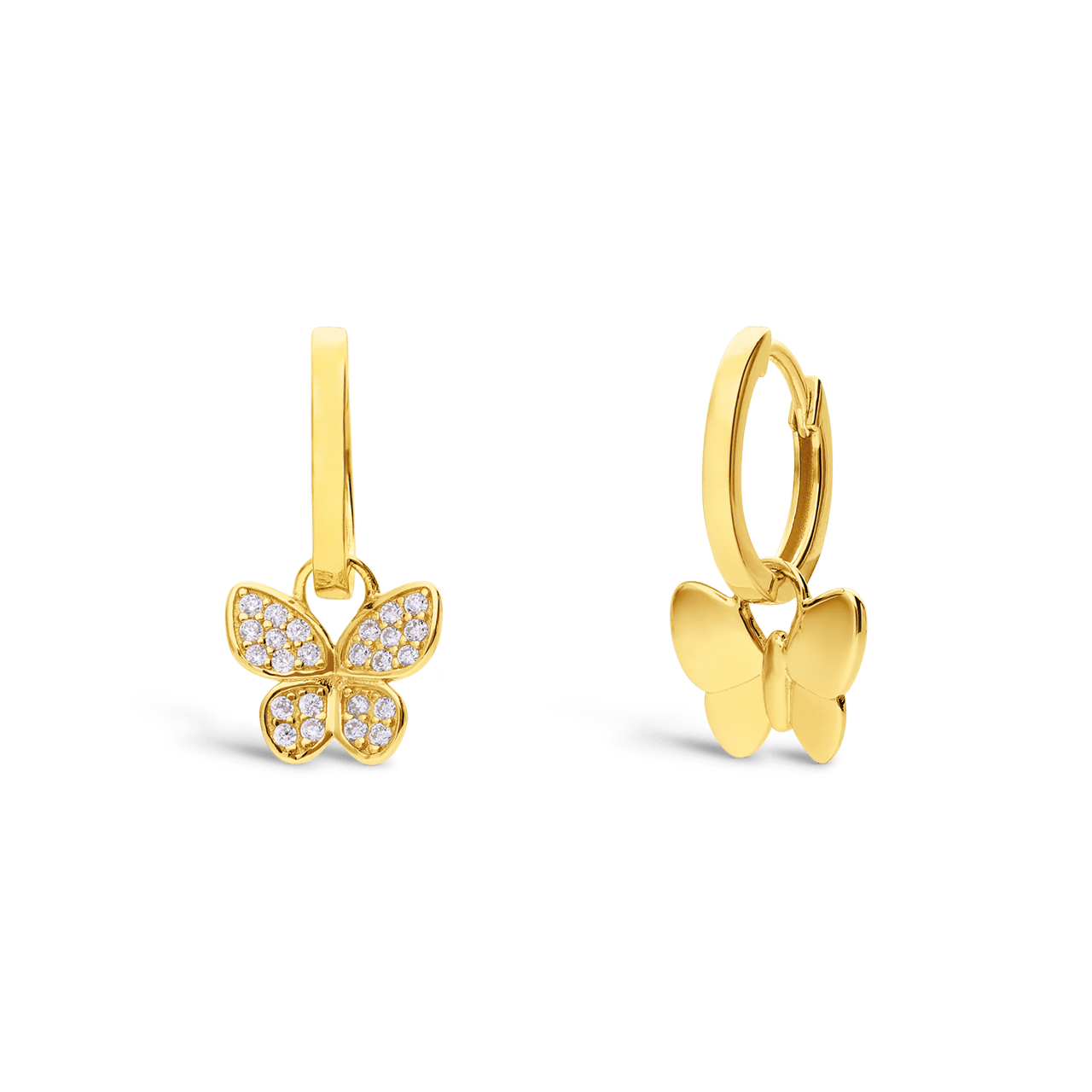 Zilveren goldplated oorringen vlinder zirkonia