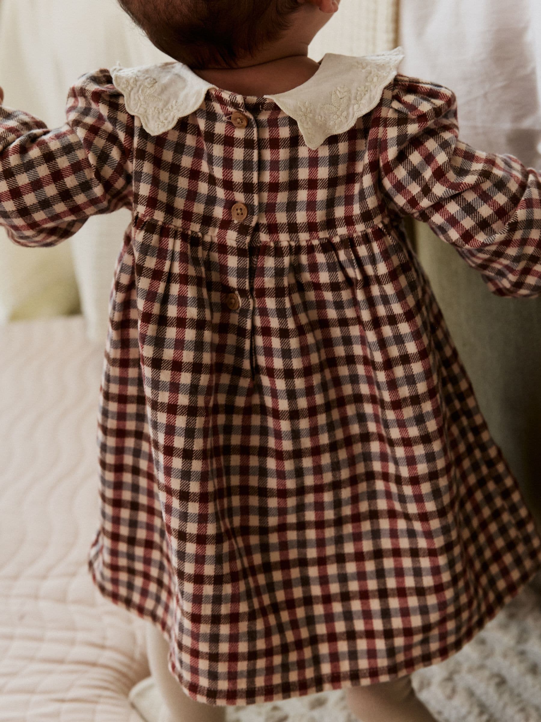 Paarsrood/crème geruit - 2 -delige babyjurk en gilet set (0mnd-2jr)