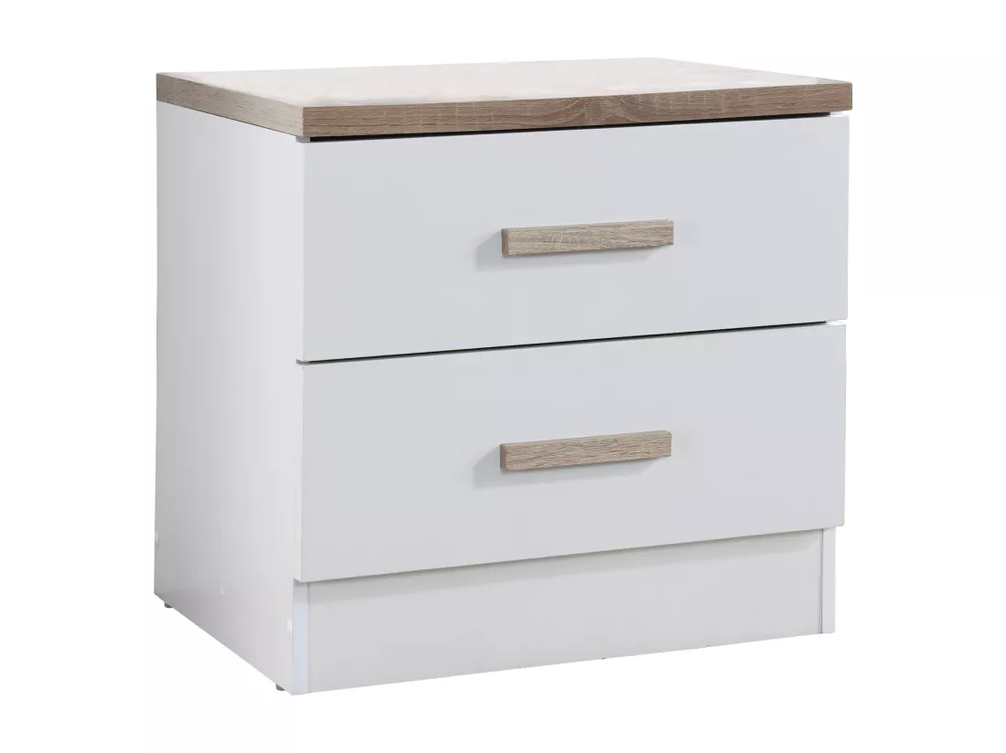Lot de 2 tables de chevet avec 2 tiroirs - Blanc et naturel - SKAIDO