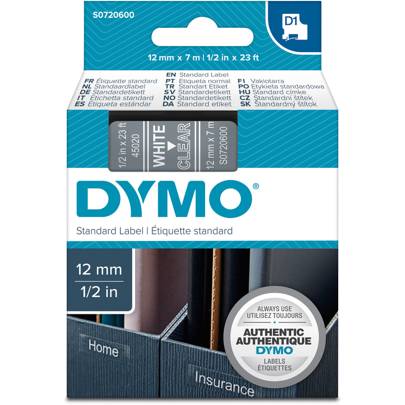Dymo Band D1, S0720600, 12 mm, weiss auf transparent