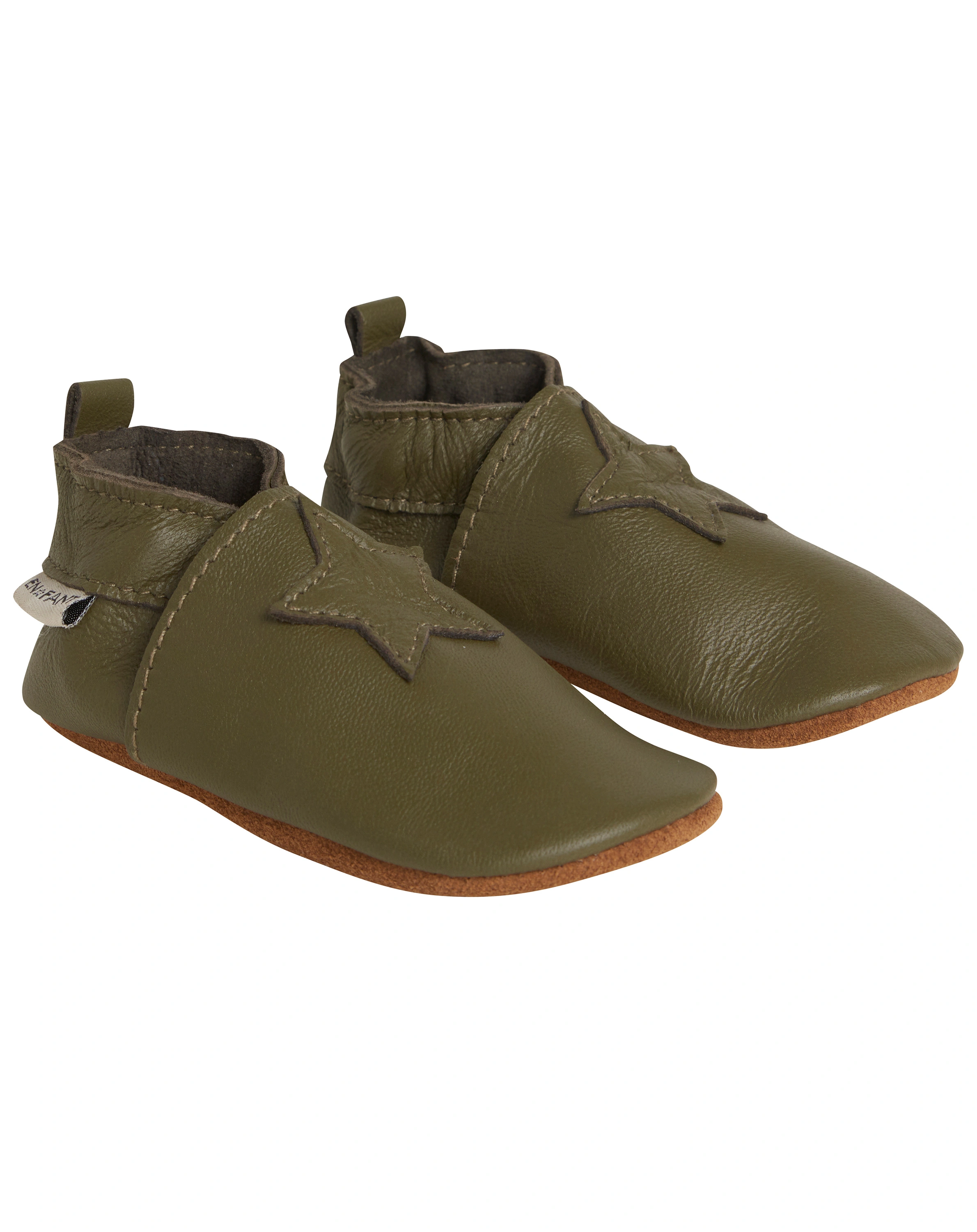 Glattleder-Krabbelschuhe STERN in dusty olive