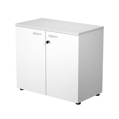Bibliothèque basse Trend - L80xP44xH72 cm - 2 portes en mélaminé blanc avec serrure - gris