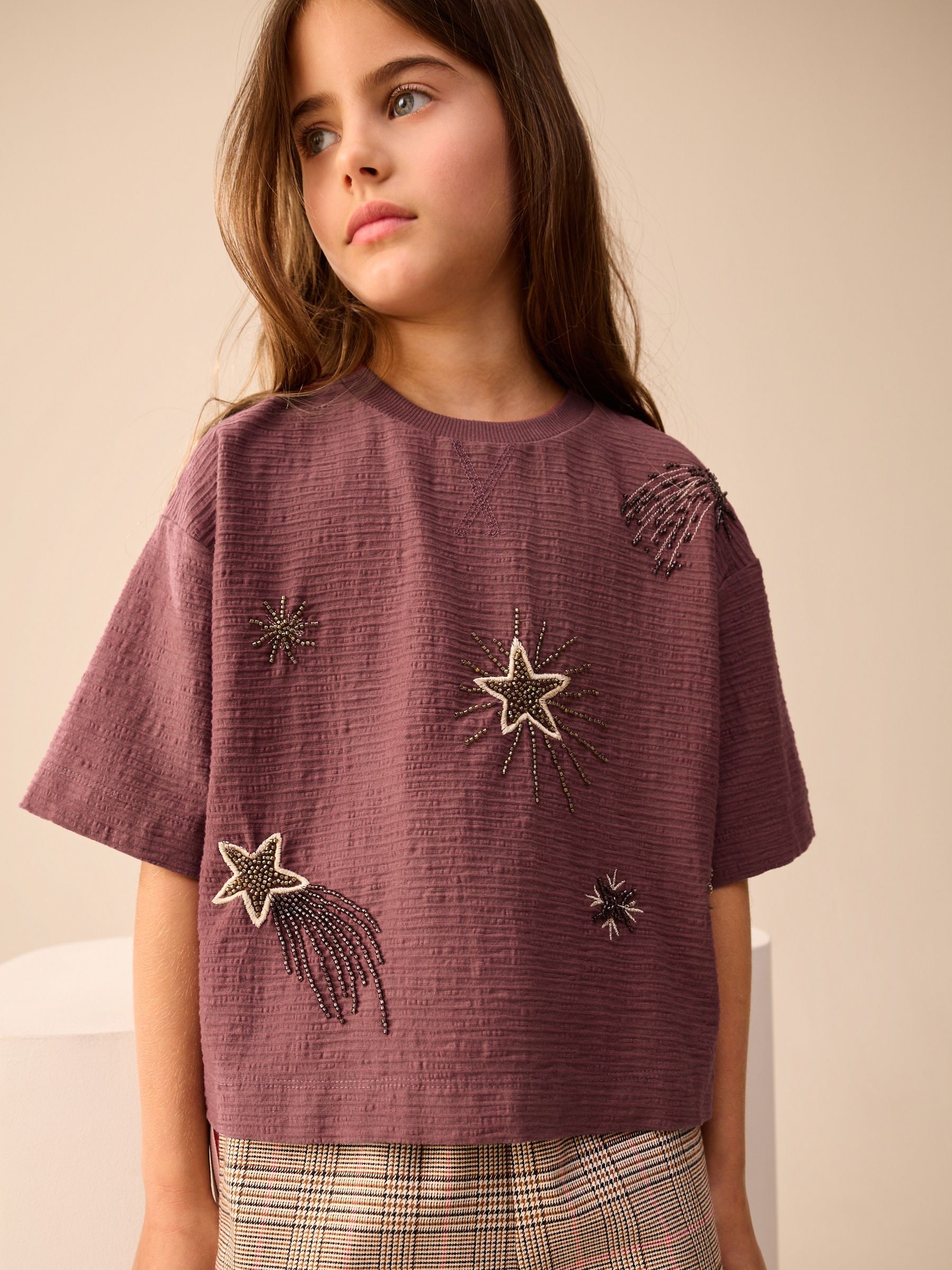 Roestbruin - T-shirt met sterren en pailletten (3-16jr)