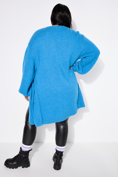 Long-Strickjacke, oversized, offene Form, Langarm