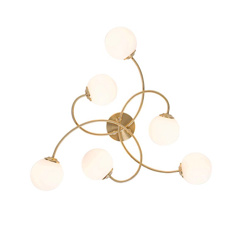 Moderne plafondlamp goud met opaal glas 6-lichts  - Athens