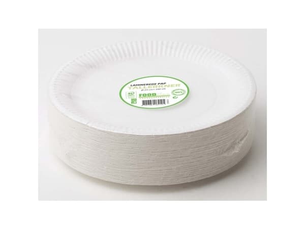 Tallerken pap lamineret 23cm 100stk/pak