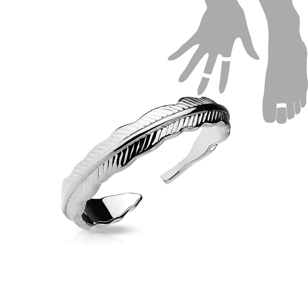 (Ø17mm) Verstellbarer Finger- und Zehenring Feder Look - Silber