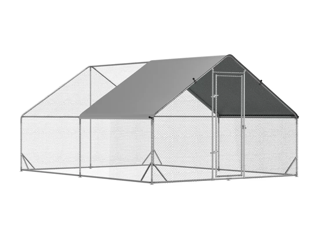 Enclos poulailler chenil 12 m² - parc grillagé dim. 4L x 3l x 2H m - espace couvert - acier galvanisé