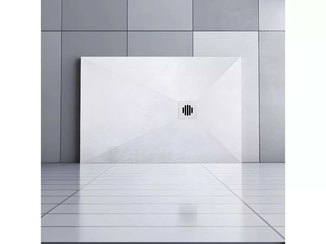 Receveur de douche 140x90cm avec une grille en ABS, bac à douche rectangulaire, Extra-plat, blanc, anti-dérapant