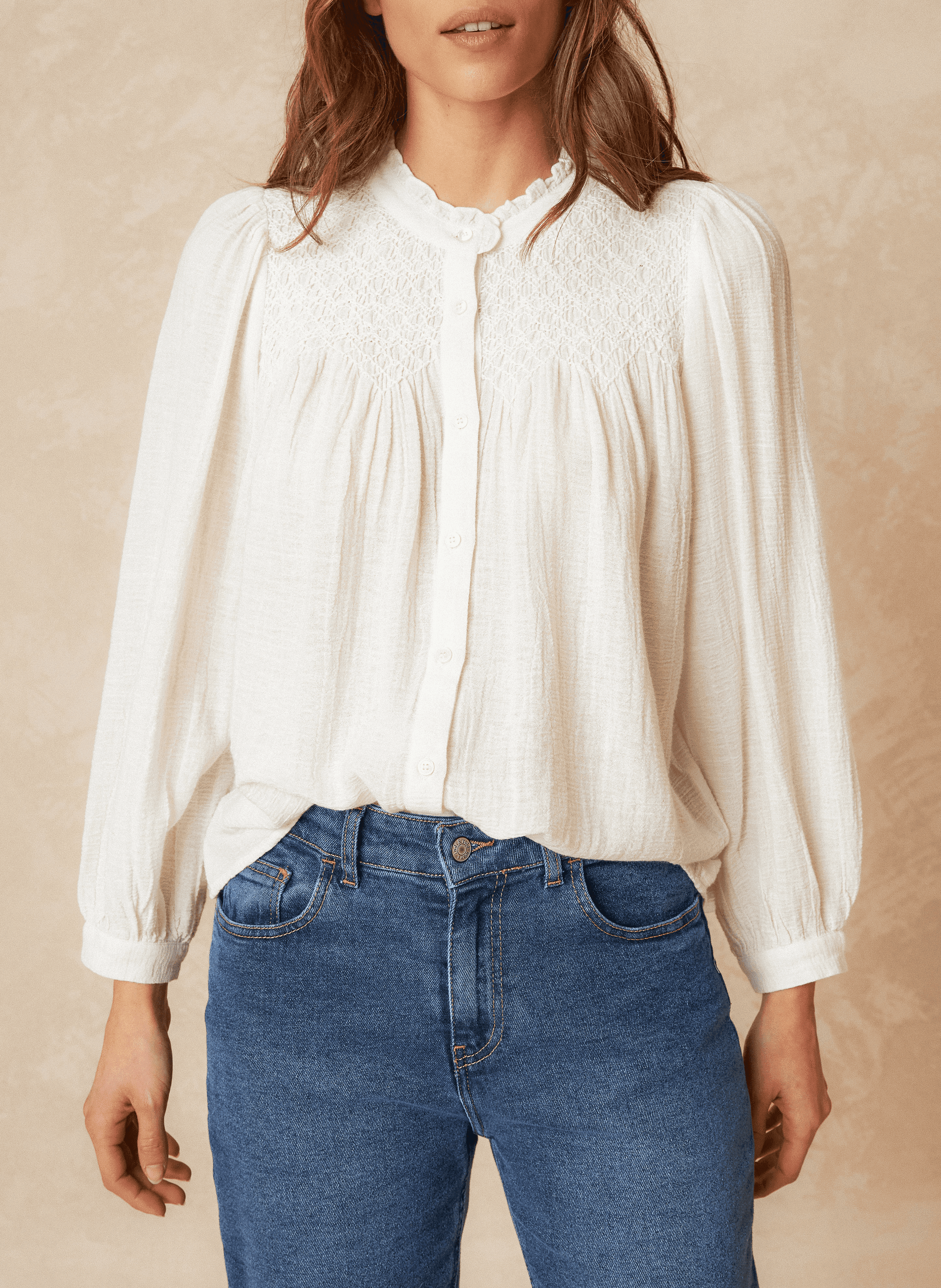 Chemise col rond ample en coton bio | Blanc