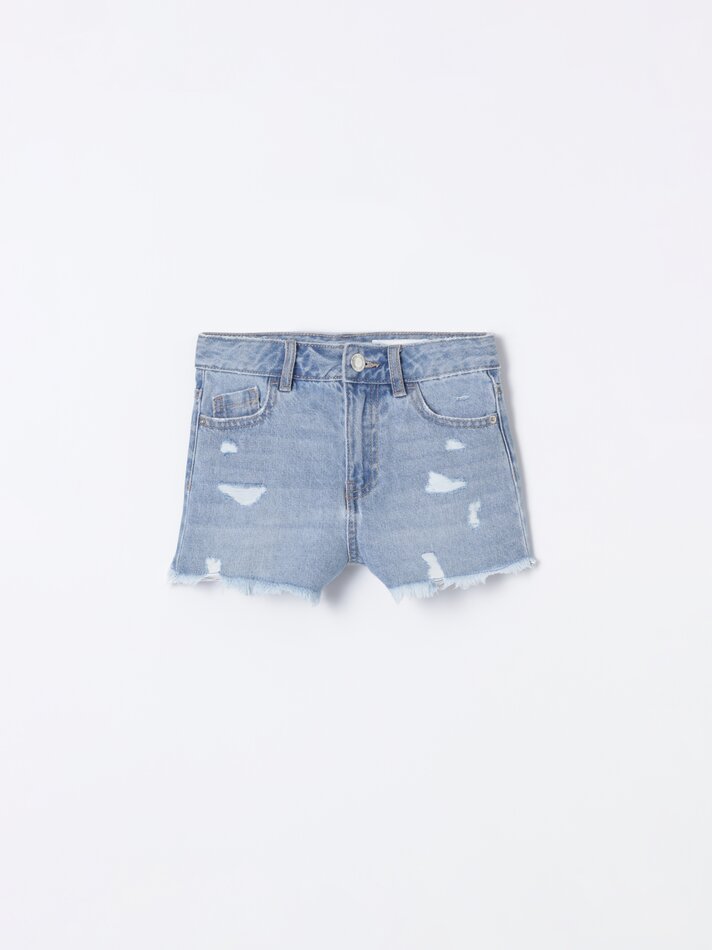 Shorts jeans rasgados - Azul claro