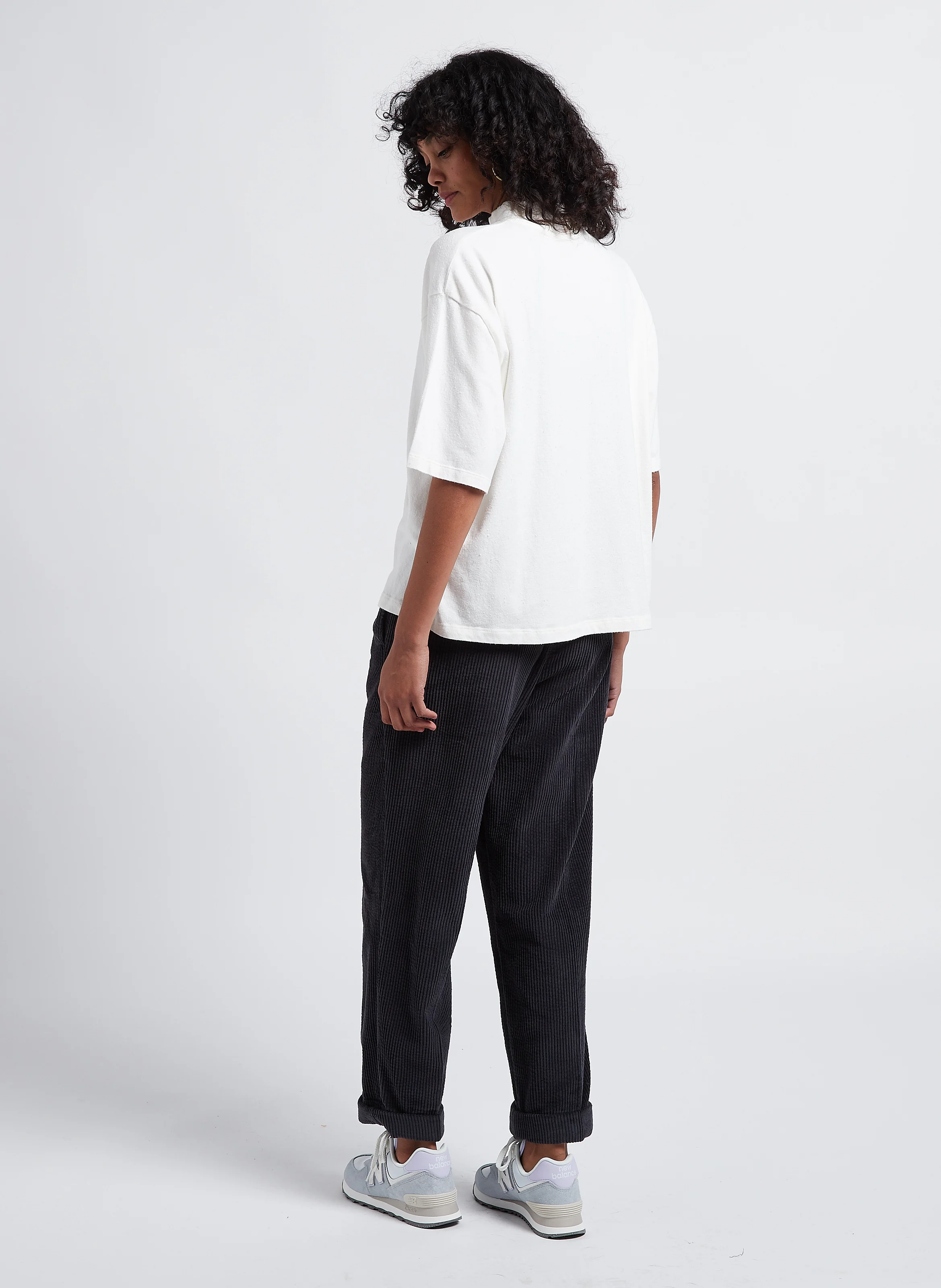 PADOW - Pantalon large taille haute en velours côtelé | Gris