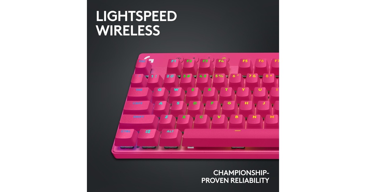 LogitechPRO X TKL, gaming toetsenbord  (Magenta, US-International, GX Brown, 80% (TKL), RGB leds, PBT Doubleshot keycaps, 2,4 GHz / Bluetooth / USB-C)