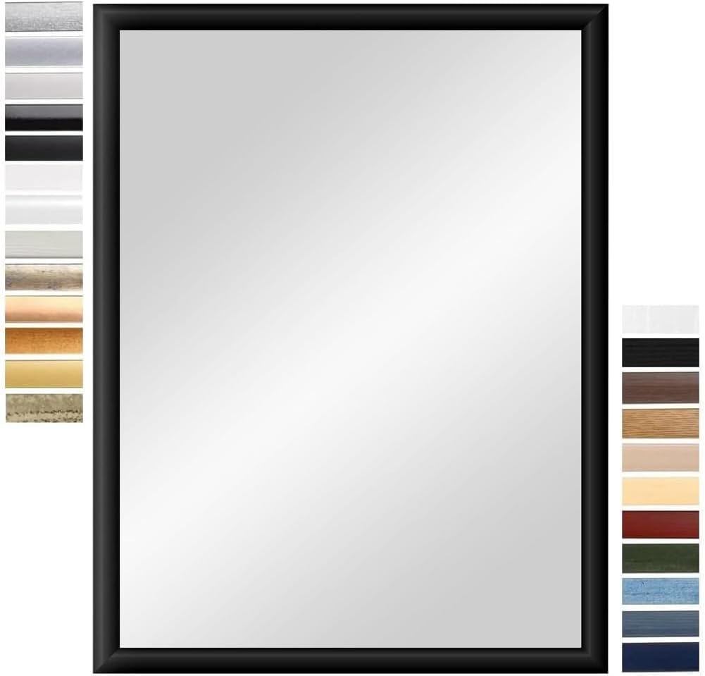 Wandspiegel 80 x 120 cm (Außenmaß) in Schwarz matt | Farbe und Größe wählbar | Ganzkörperspiegel | Bad & Flur Spiegel | mit Holz Rahmen | Made IN Germany