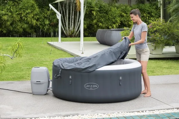 Bestway 60009, 669 L, 4 person(er), Rund, Boble/Jet massage, Acrylonitrilbutadienstyren, PVC, Grå, Hvid
