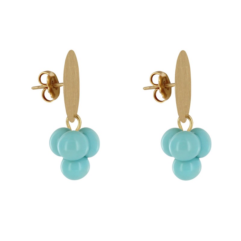 Boucles d'Oreilles Pastille en Laiton et Bouquet de Perles de Verre