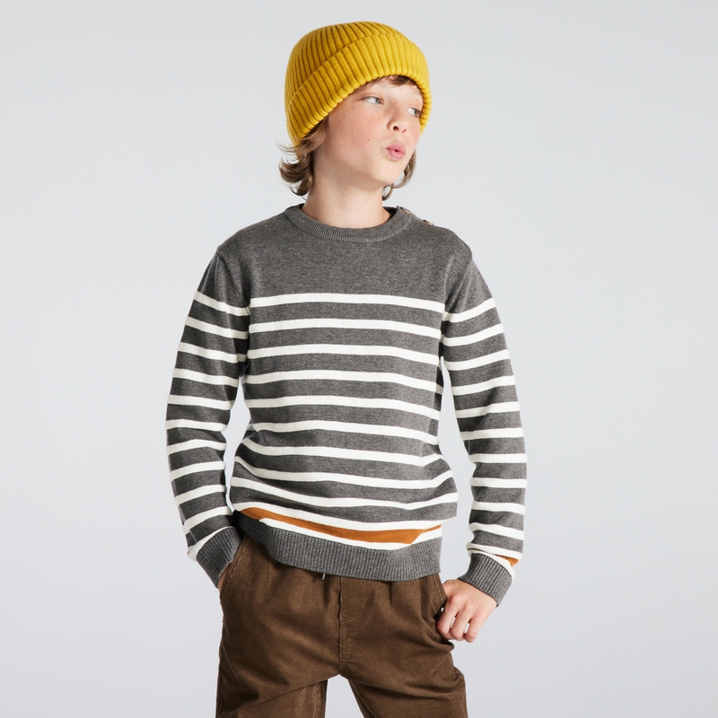 Pull marin en tricot gris garçon