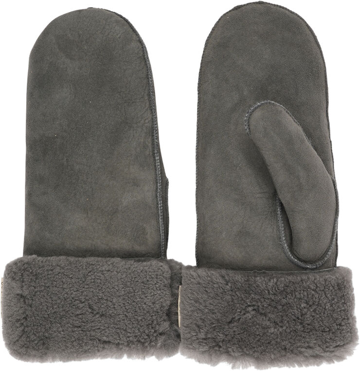 Lovelies BELUKTA - MITTENS - SHEEP SUEDE W/ CURLY SHEARLING AROUND TH Dark grey