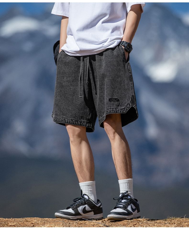 Really Point - Gewassen denim shorts met trekkoord in de taille