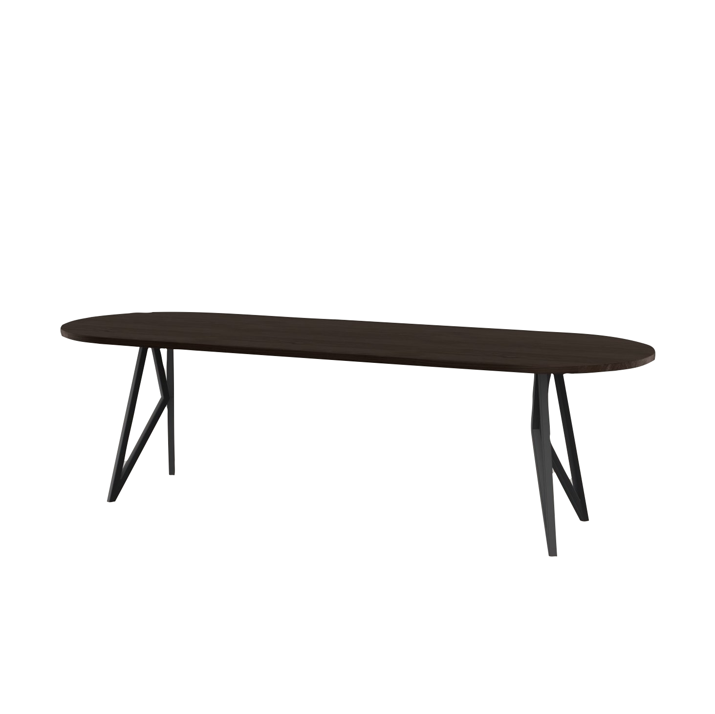 Studio HENK tafel Butterfly Plat ovaal - zwart frame, gerookte beits 300 x 90 | Gerookte Beits | Rechte Rand | Frame Zwart
