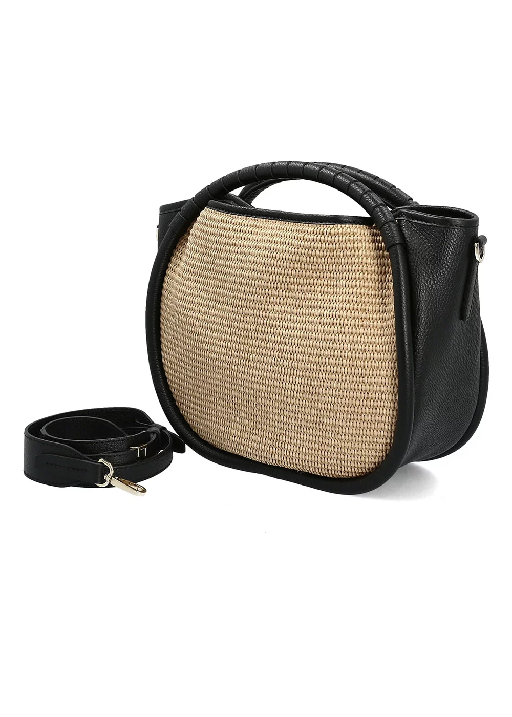 PETIT BEATRIX BIMATIERE RAPHIA CUIR NOIR