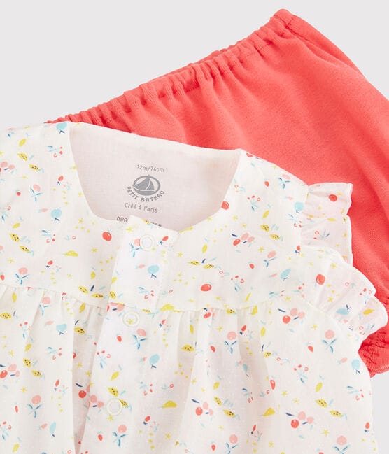 Ensemble 2 pièces fleuri bébé fille en chaîne et trame et  coton biologique