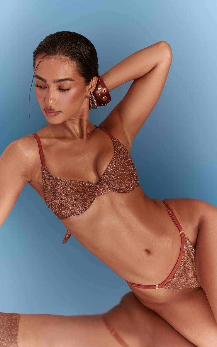 Bronze Bas De Bikini Tanga Lurex