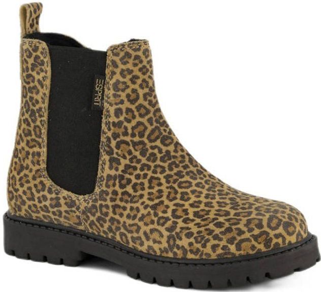 Graceland - Enkellaarsjes - Beige/Zwart - Leren Enkelboots - Panterprint